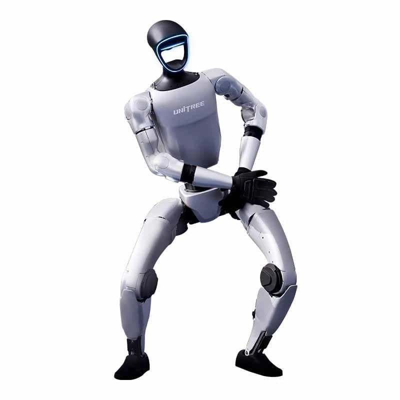 Unitree G1 humanoid robot standing in a ready stance