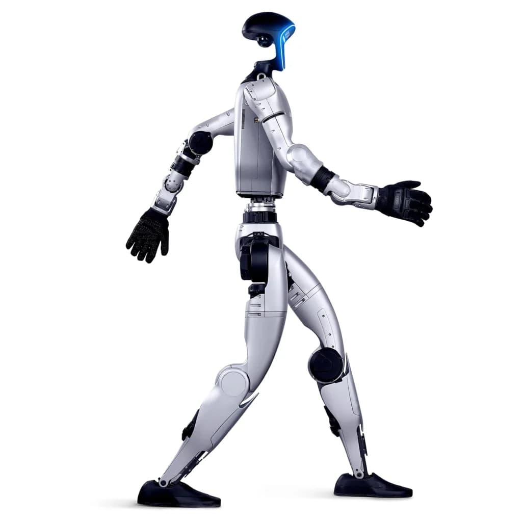 Unitree G1 humanoid robot walking, side view